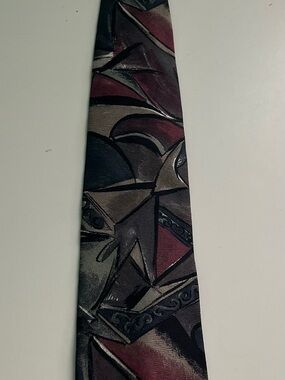 Abstract Pattern Men's Christian Dior 100% Silk Tie in Burgundy and Gray